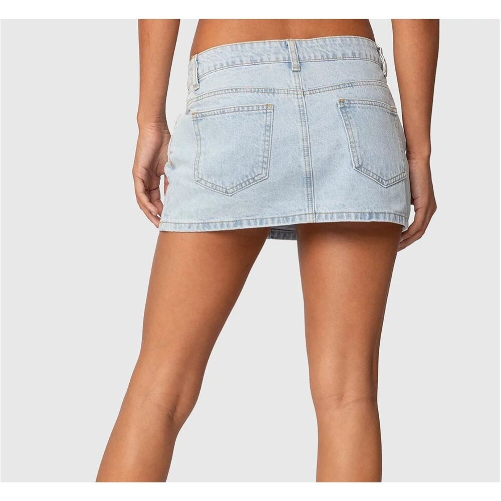 NWT Edikted Chiara Denim Micro Skirt, Size Small, Zipper/Button Closure,  Cotton - Picture 3 of 13